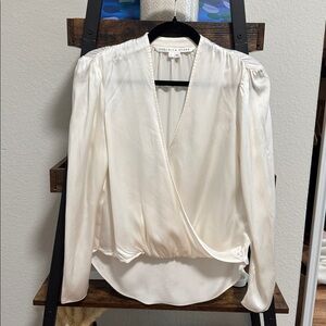 Veronica Beard Silk Wrap Blouse Ivory Long Sleeve Draped Designer Top 100% Silk